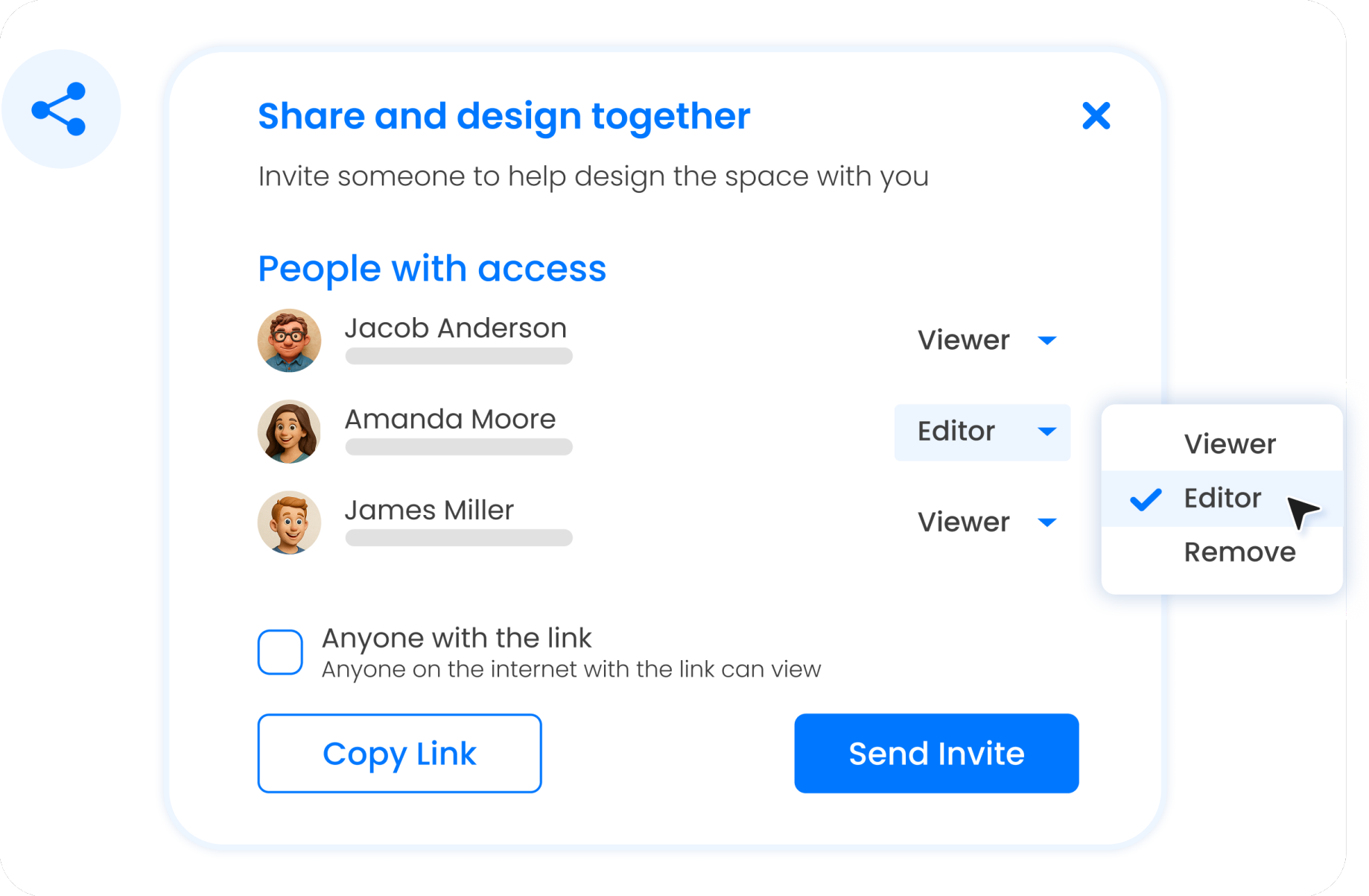Design sharing interface