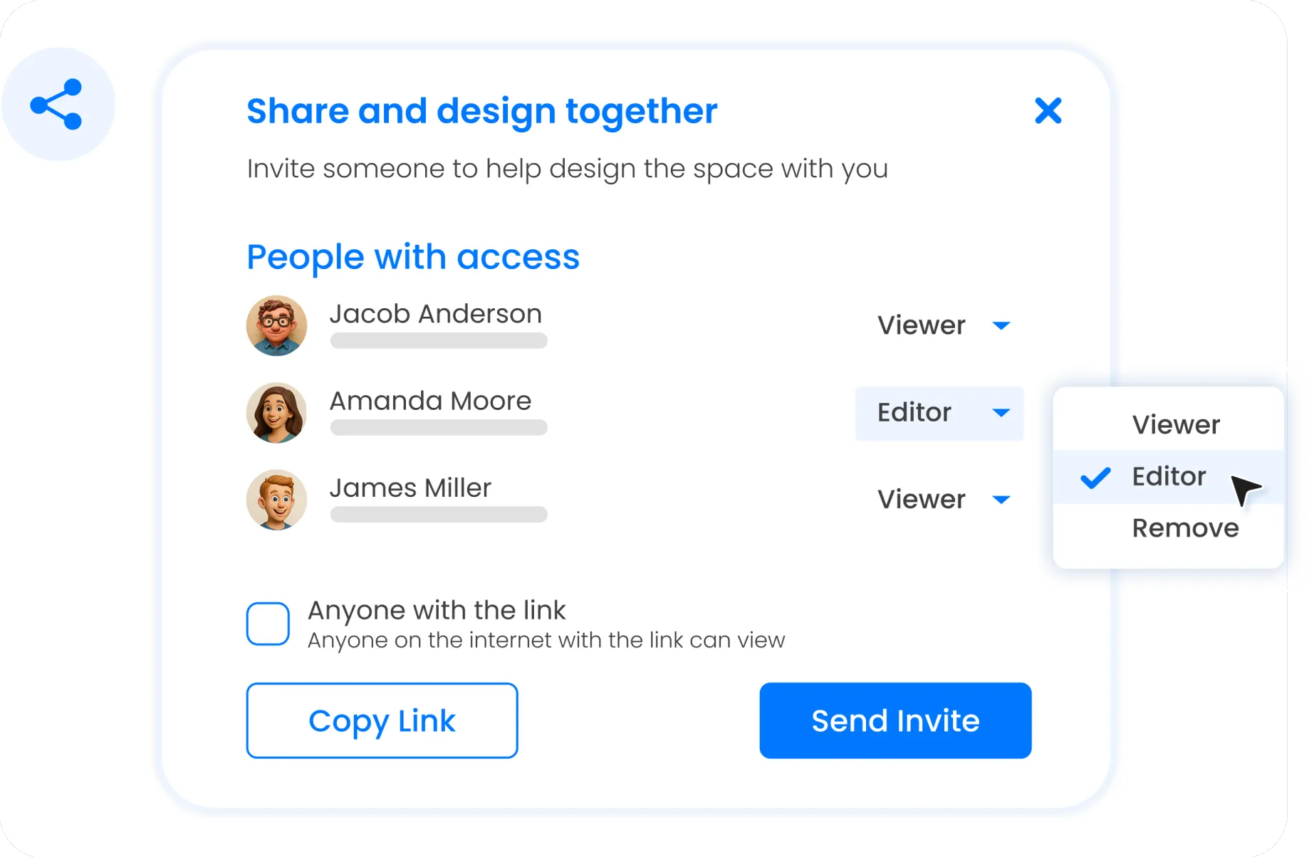 Design sharing interface
